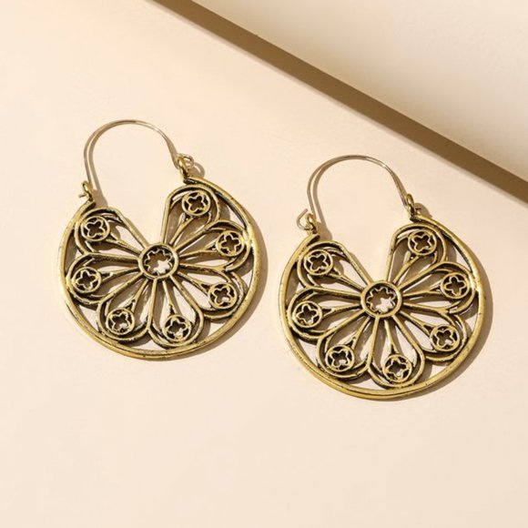 Anthropologie Jewelry - Gold Floral Hoop Earrings